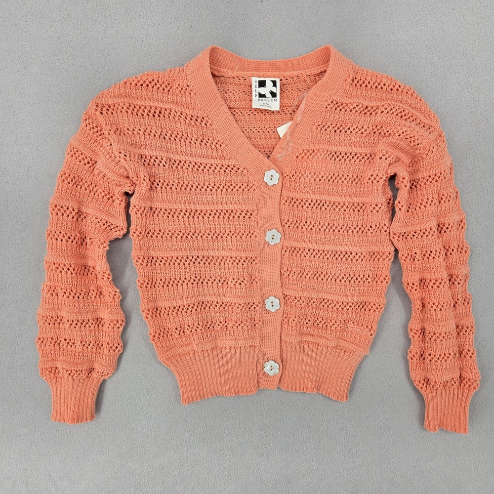 Self Esteem Girls New S 7/8 Coral Cardigan Flower Button Pointelle 2QBK-EYAW